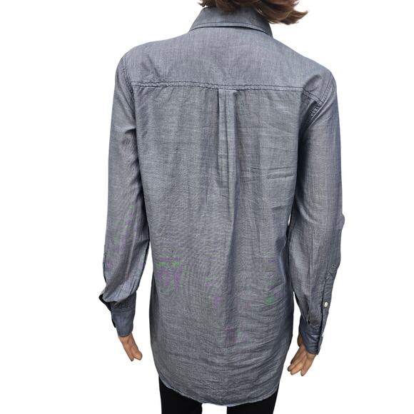 J. Crew Chambray Popover Tunic Shirt Women M Blue Long Sleeve Roll tab Button Up - Picture 9 of 12